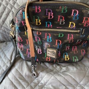 Dooney & Bourke Black Crossbody with Multicolor Logo Print